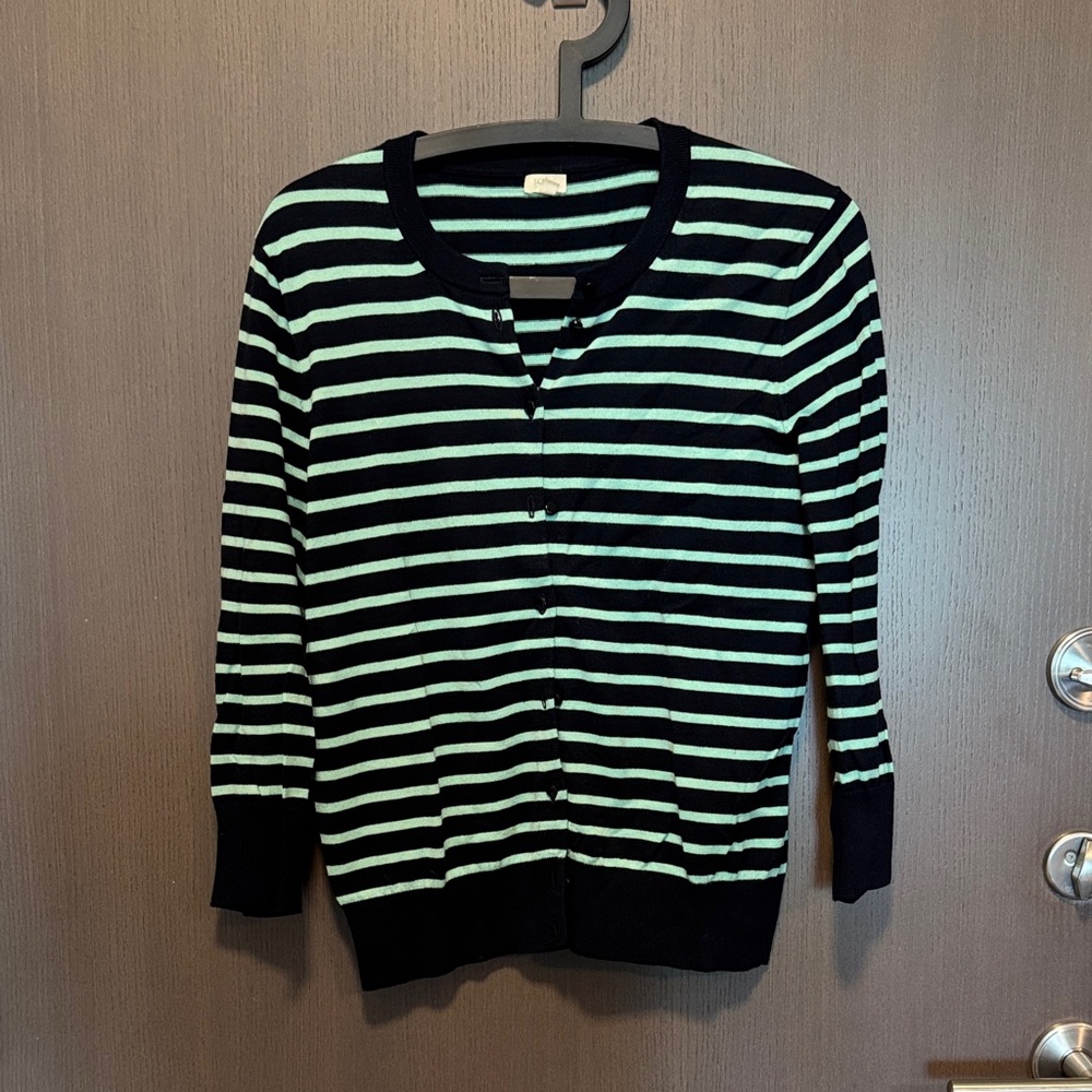J. Crew Black and Green Striped Cardigan